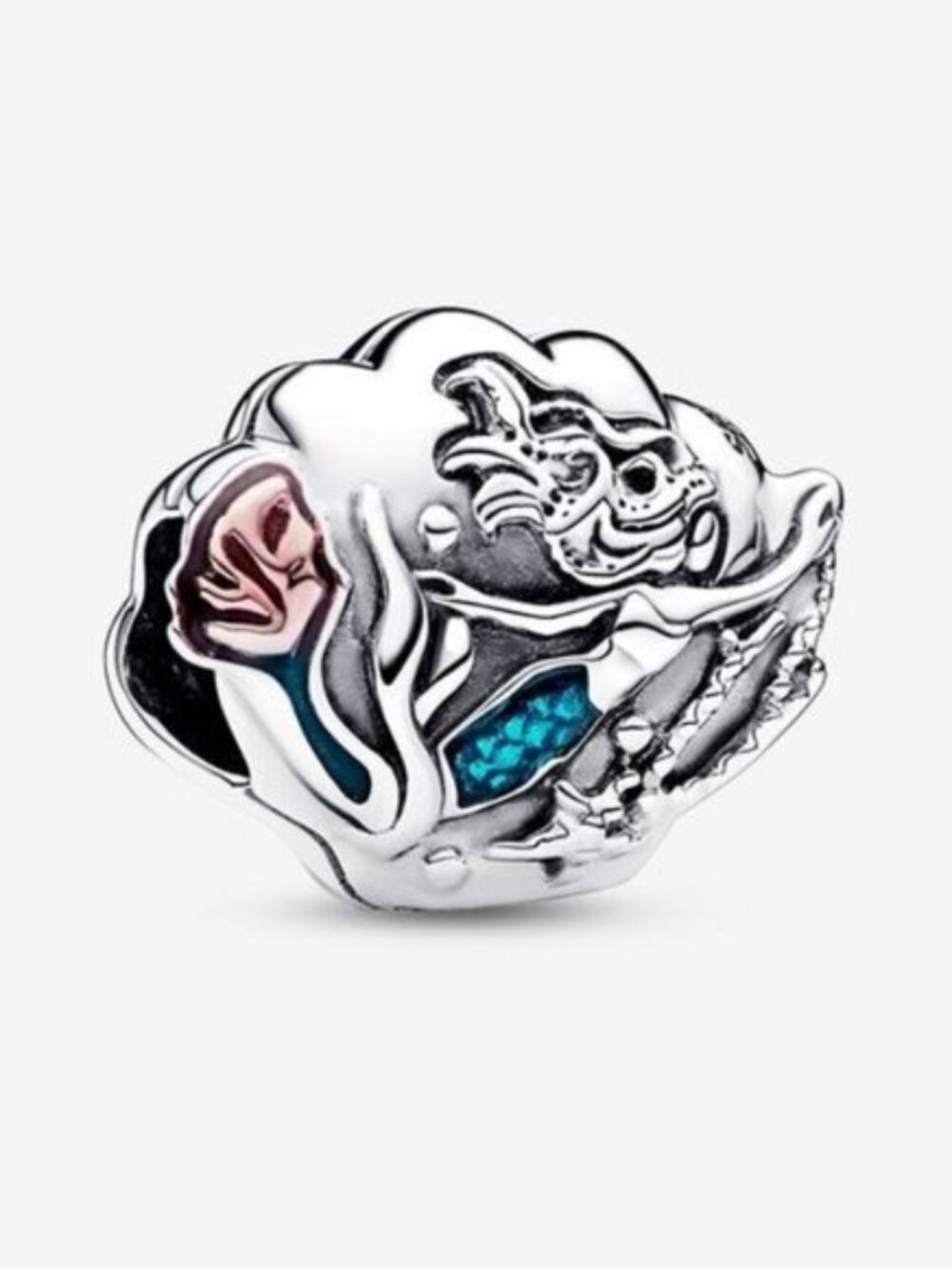 Pandora Silver Floral Charm with Rose and Blue Accents